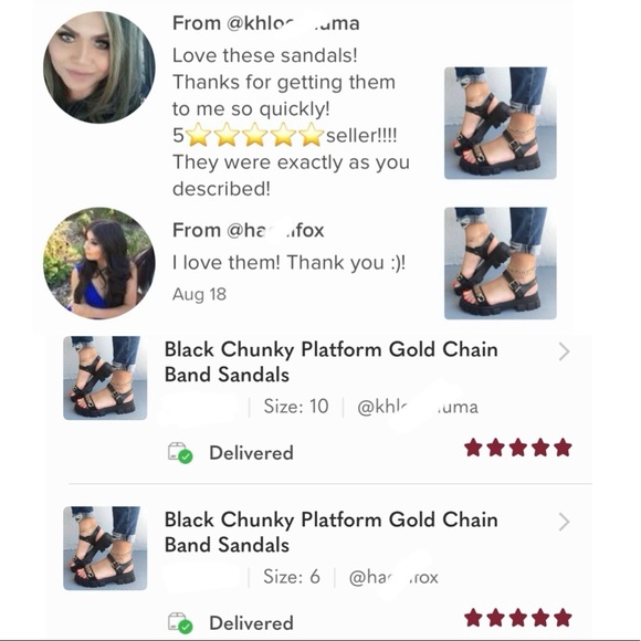 Black Chunky Platform Gold Chain Band Sandals - Picture 6 of 7